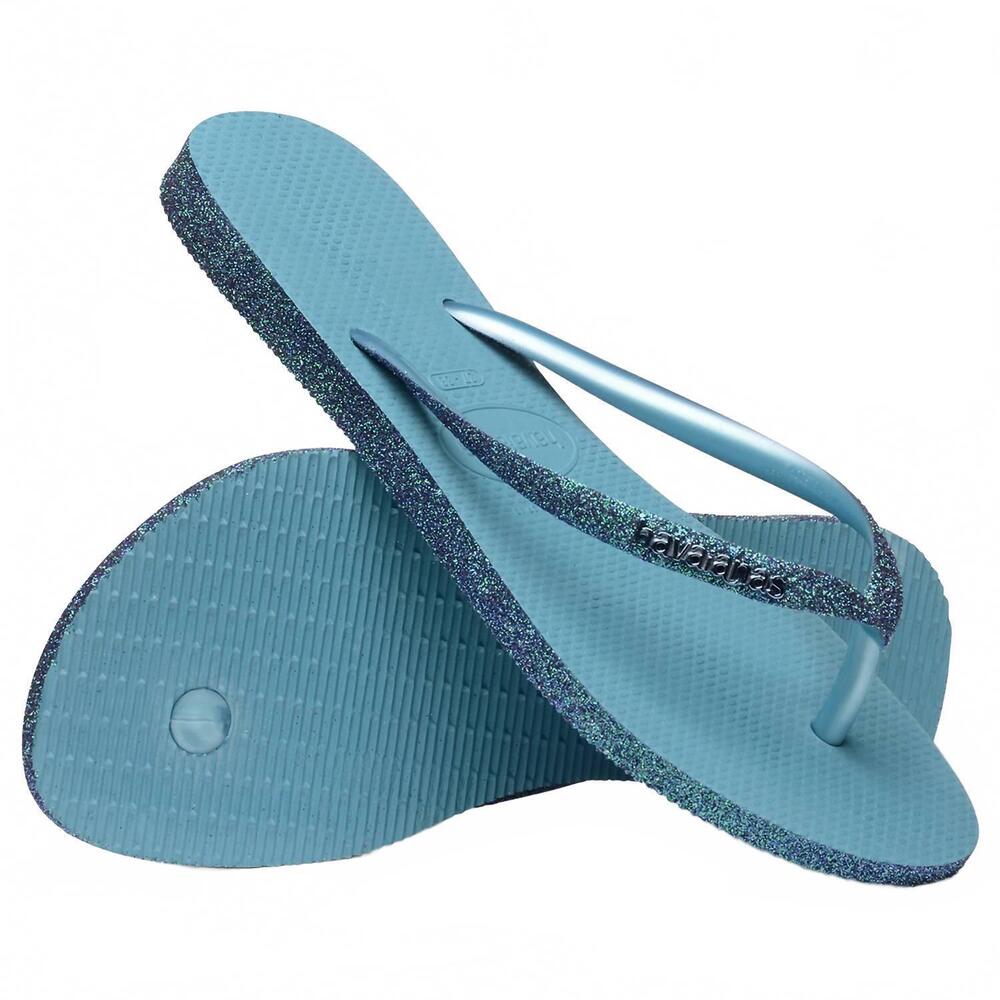 NEW HAVAIANAS women's sparkle flip flops in nautical blue